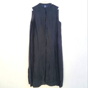 EILEEN FISHER - Black Kimono Style Linen and Silk Blend Maxi Dress